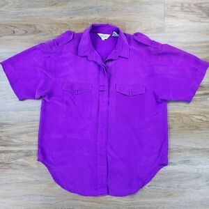 🔹️Vintage Sunny Leigh Fuchsia Silk Buttoned Short Sleeve Top Large